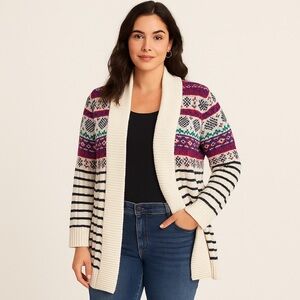 Talbots Cabincore Plus FairIsle Shawl Cardigan Sweater Nordic Stripe Knit Size X